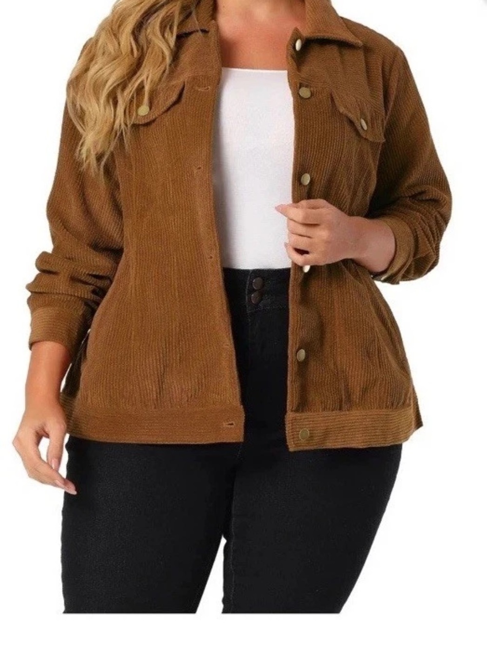 Agnes Orinda Women's Brown Short Corduroy Jacket 4XL Plus Button Long Sleeve
